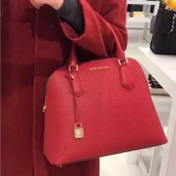 Michael Kors Adele Large Dome Leather Scarlet Satchel - Picture 2 of 14